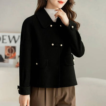 Women Clothing Autumn Winter Korean Fashion Luxury Chic Woolen Coat Retro Elegant Single Breasted Jackets Solid Loose Outerwears