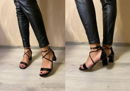 2025 Summer Women Sandals Fashion Sexy Open Toes Thick High Heels Pumps Ankle Strap Work OL Party Dress Wedding Party Shoes