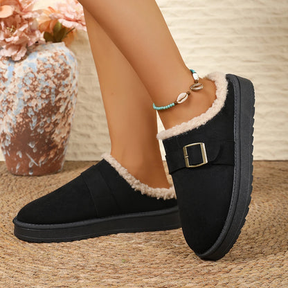 Snow Boots for Women 2025 Winter New Cashmere Warm Thick Soles Without Heel-covered Hair Half Slipper Cotton Shoes for Women