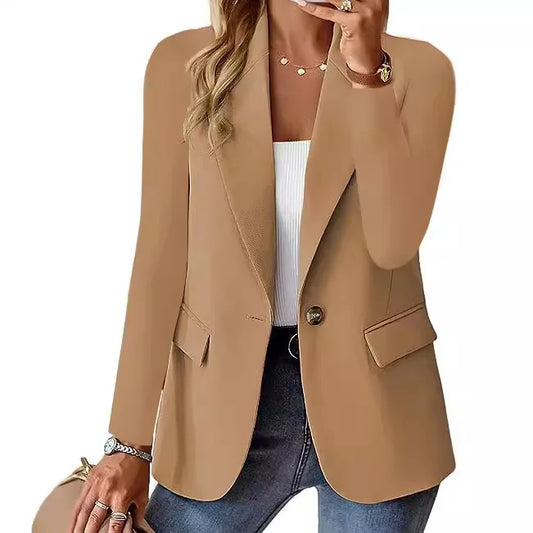 Women's Long Sleeve Blazers, Simple Button Pocket, White, Office, Commuter, Monochromatic, New