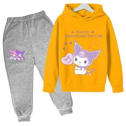 Hello Kitty Casual Funny Children's Tracksuit Boys Kuromi Kids Hoodies Long Pant 2Pcs Sets Baby Girls Kids Suits Sport Tracksuit