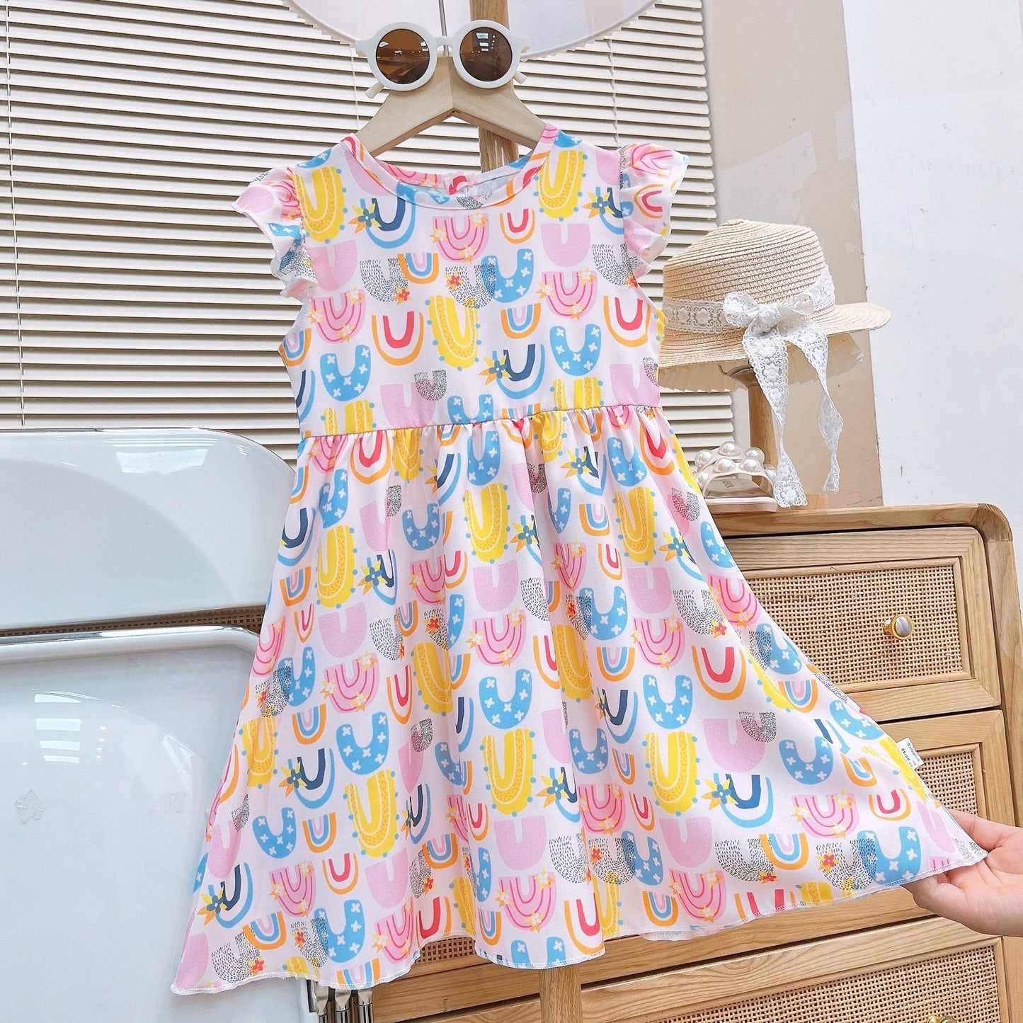 Girls Summer Dress New Fashion Floral Princess Dress with Flutter Sleeves for Toddlers and Young Children