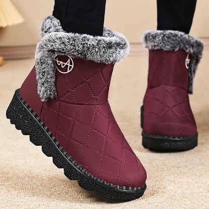 Winter Women's Waterproof Snow Boots Thick-soled Plush Cotton Boots Warm Non-slip Outdoor Mid-size Women's Cotton Shoes