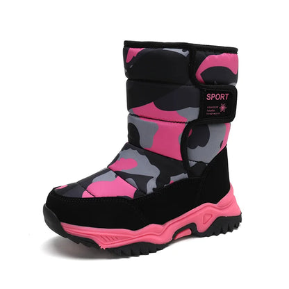 2025 Winter Children Shoes Plush Waterproof Fabric Non-Slip Girl Shoes Rubber Sole Snow Boots Fashion Warm Outdoor Boots
