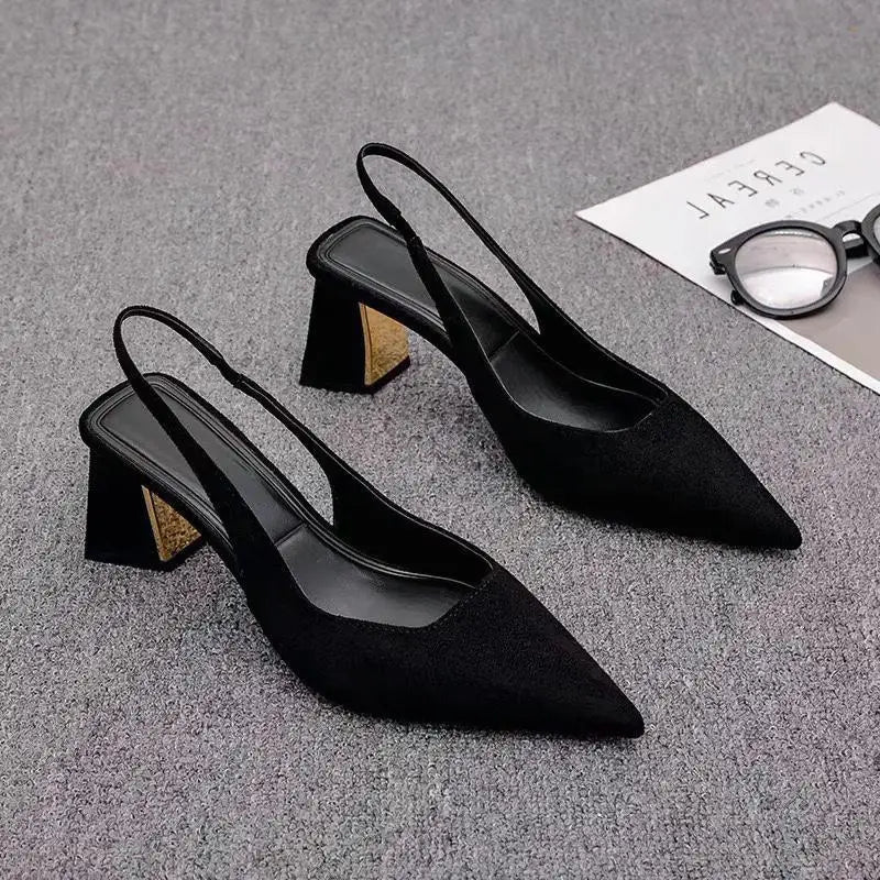 2025 Sandals Women Summer New Fashion Women's Sandals Pointed Pumps Women Shoes Office Dress Shoes Sexy Square Heel High Shoes