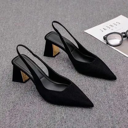 2025 Sandals Women Summer New Fashion Women's Sandals Pointed Pumps Women Shoes Office Dress Shoes Sexy Square Heel High Shoes