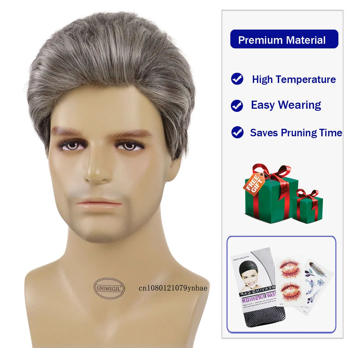 Short Wigs for Older Men Synthetic Grey Color Wig Toupees Natural Curly Wigs Daily Use Male Cosplay Costume Wig Hair Replacement