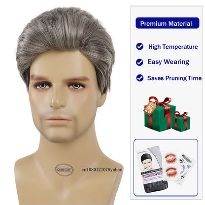 Short Wigs for Older Men Synthetic Grey Color Wig Toupees Natural Curly Wigs Daily Use Male Cosplay Costume Wig Hair Replacement