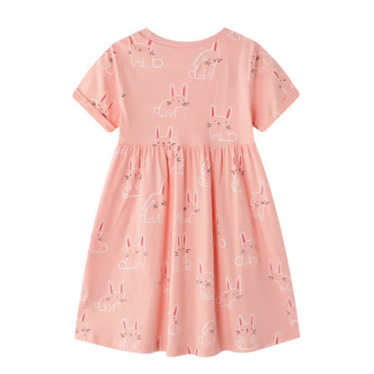 Jumping Meters Summer Princess Girls Dresses Animals Cats Party Birthday Frocks Children's Costume Dots Dress