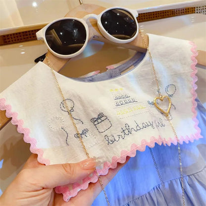 Girls Casual Dresses New Summer Blue Dress Baby Doll Collar Vest 2024 Round Collar Fashion Simple Childrens Clothing Lovely