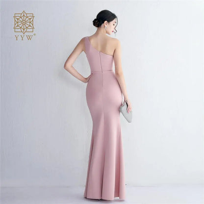 Chic And Elegant Woman Dress Single Shoulder Long Evening Dress Side Slit Hollow Party Dresses For Weddings Bridesmaids 2023
