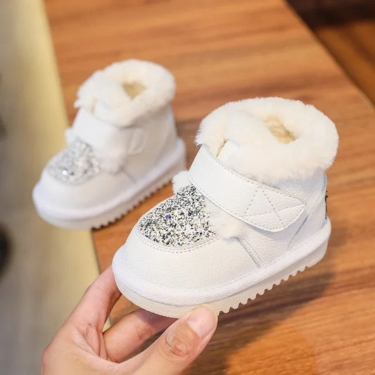 Children Winter Shoes for Baby Girls Snow Boots Infant Toddler Shoes Genuine Leather Soft-soled Anti slip Kids Plush Boots