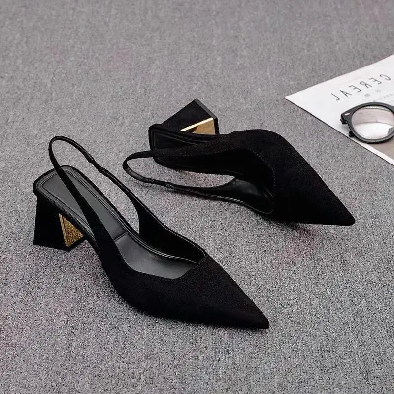 2025 Sandals Women Summer New Fashion Women's Sandals Pointed Pumps Women Shoes Office Dress Shoes Sexy Square Heel High Shoes