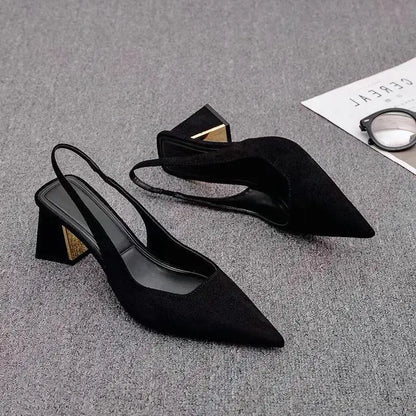 2025 Sandals Women Summer New Fashion Women's Sandals Pointed Pumps Women Shoes Office Dress Shoes Sexy Square Heel High Shoes