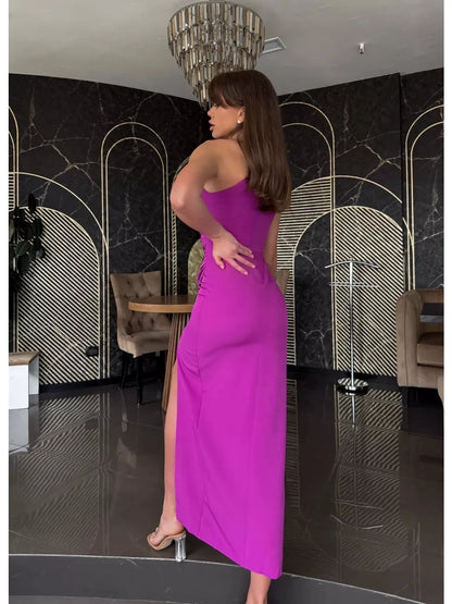 Women's Evening Dress For A Corporate Party Female Party One Shoulder Side Slits Pleats Night Club Long Dress