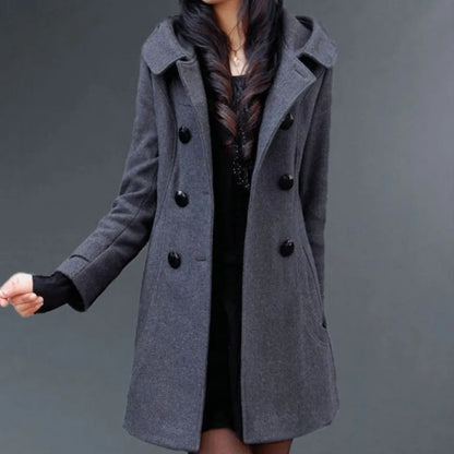 Chic Winter Coats and Jackets Women 2025 Winter Hooded Woolen Coat Wool Windbreaker Double-breasted Maxi Jacket Y2k Streetwear