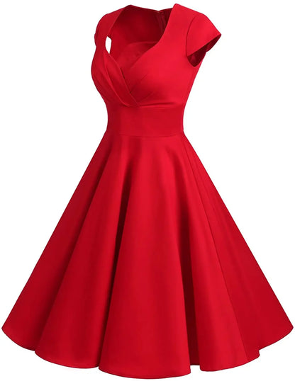 2025 Summer Fashion Dresses for Women Short 1950s Retro Vintage Cocktail Party Swing Dresses Party Red Dress