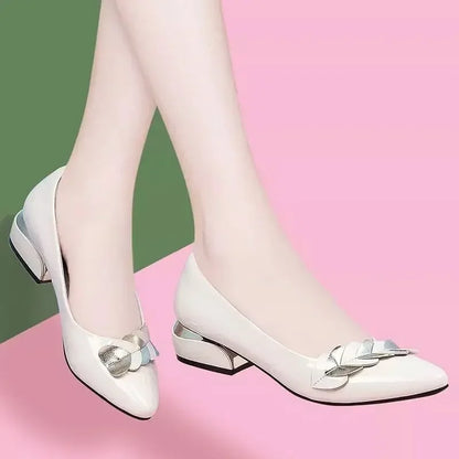2024 Women Dress Shoes Patent Leather Mid Heel Pumps Fashion Shoes Pointed Toe Slip on Office Ladies Zapatos Black Women Shoes