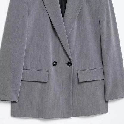TRAF Blazers For Women Black Gray Long Blazer Woman Office Wear Long Sleeve Solid Blazer Oversized High Quality Women's Blazer