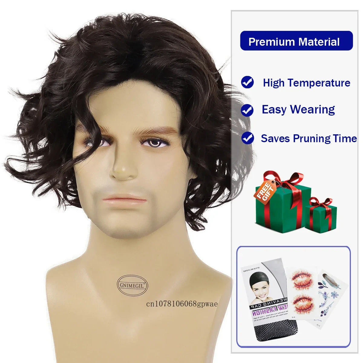 Short Curly Wig for Men Synthetic Layered Wavy Brown Wigs Cosplay Costume Daily Party Halloween Heat Resistant Natural Looking