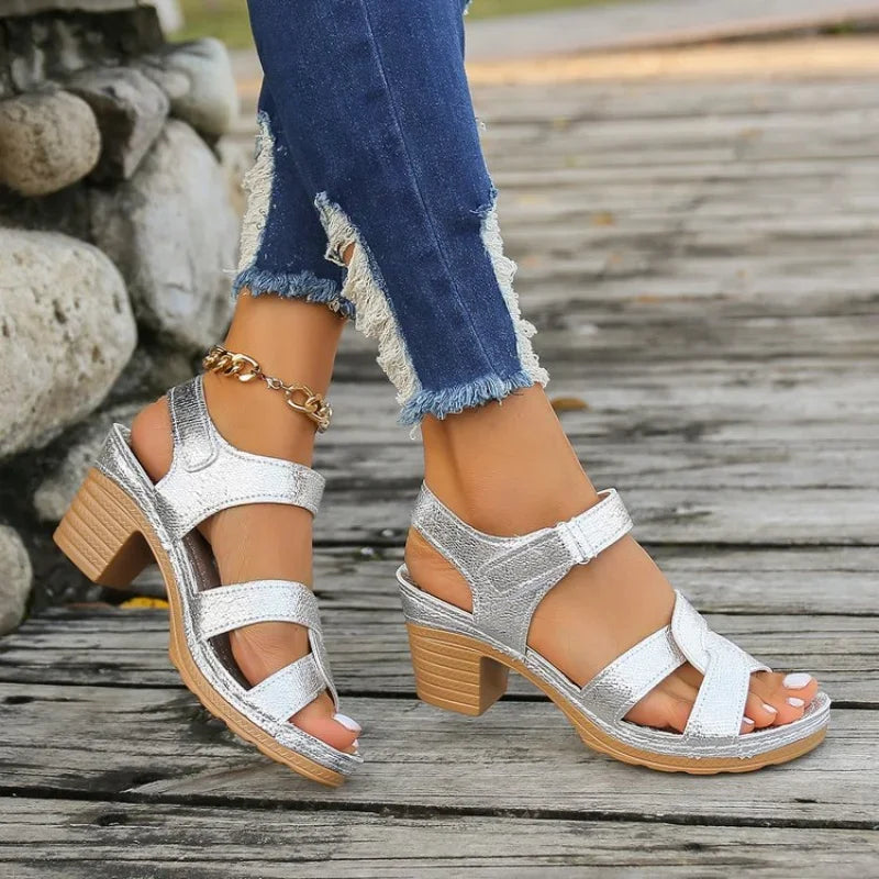 Women Platform High Heels Sandals 2024 Summer Dress Chunky Open Toe Shoes New Design Brand Slingback Sandals Female Zapatos Muje