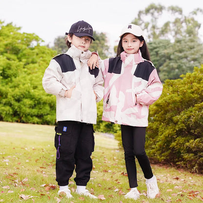 Children Thicken Detachable Liner Winter Warm Fleece Outdoor Windproof Waterproof Rain Coat Lightweight Men Women 3-in-1 Jacket