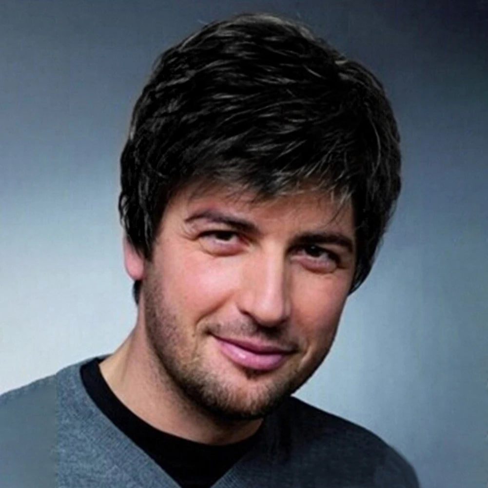Fashion Men's Short Hair Wig Breathable Synthetic Fiber Head Covering Wig Adjustables Size For Men Proms Weddings Role Playing