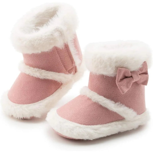 Infant Warm Fur Lining Soft Boots, Baby Winter Ankle Non-Slip Rubber Texture Sole, Winter Snow Crib Shoes for Toddler Girls