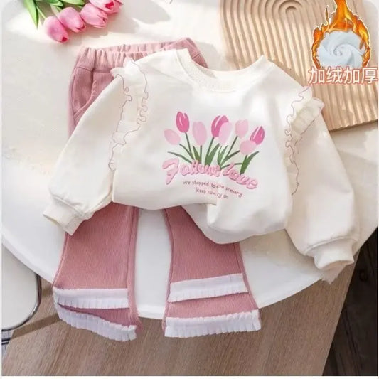 Girls Clothes Sets Spring Autumn Blouses Tops + Pants Outfits For Children Clothes Set Sweet Kids Clothing 4 6 9 T2Pcs