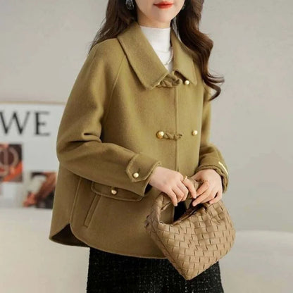 Women Clothing Autumn Winter Korean Fashion Luxury Chic Woolen Coat Retro Elegant Single Breasted Jackets Solid Loose Outerwears