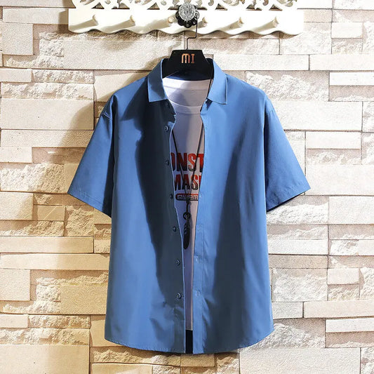 New men's shirt streetwear, solid-color short-sleeved shirt, men's summer trend shirt