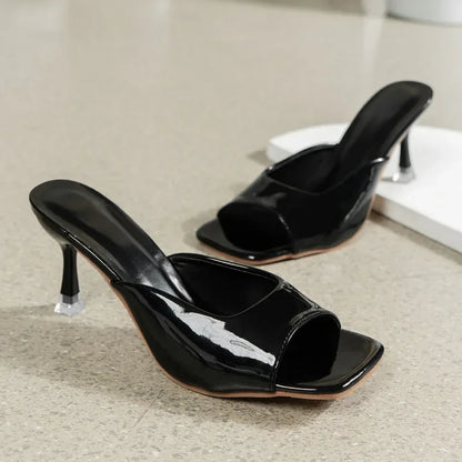 Shoes Female Hot Sale Summer Solid Women's Slippers Square Toe Open Toe Sexy Dress Party Elegant High Heels Women Slippers