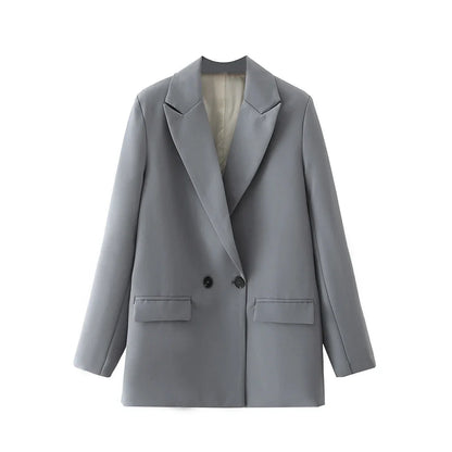 Women Black Blazer 2025 Fashion Office Wear Double Breasted Blazer Coat Vintage Long Sleeve Pockets Female Outerwear Chic Tops