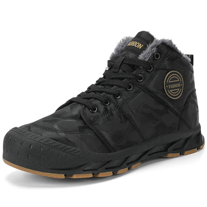 Winter Men's Snow Boots 2025 New Style Platform  Warm Fur Ankle Boots Camo Design Plush  Outdoor Non-slip Hiking Cycling Shoes