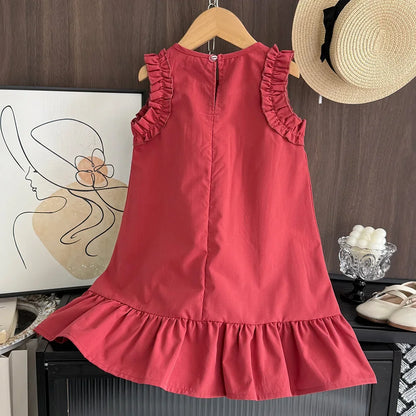 Bera Leader Korean Version Sleeveless Pleated Dress Solid Color Round Neck Children's Clothes Summer Kids Dresses for Girls Wear