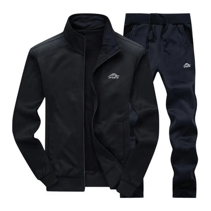 Activewear Men's Athleisure Suit with Stand Collar Coat Elastic Drawstring Waistband Pants Set Zipper Placket Long Sleeve
