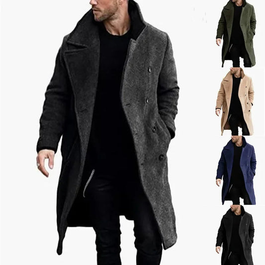 23 Autumn and Winter Woolen Men's Coat Long Multi-color Multi-code Woolen Windbreaker European Coat Double-breasted