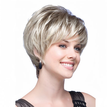 Wig women new short hair fashion light gold synthetic fiber high temperature silk wig full head cover