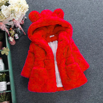 Winter Baby Kids Jacket For Girls Coats Faux Fur Thick Warm Snowsuit Hooded Parka Toddler Children Outerwear Clothing