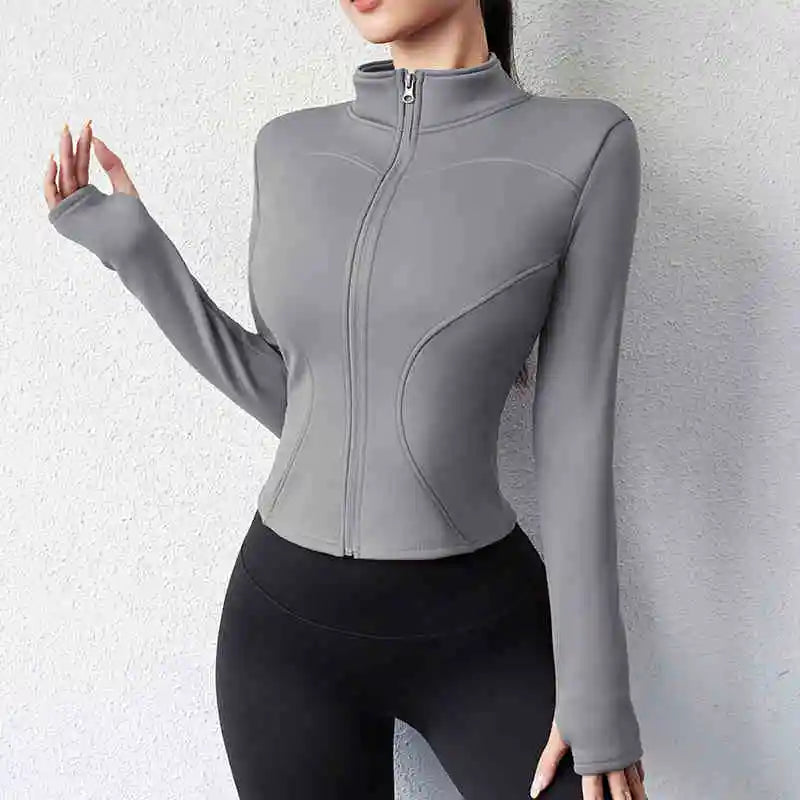 Activewear  Gym Jacket Quick Dry Womens Yoga Wear High Elasticity Breathable Long Zipper Sports Fitness Top