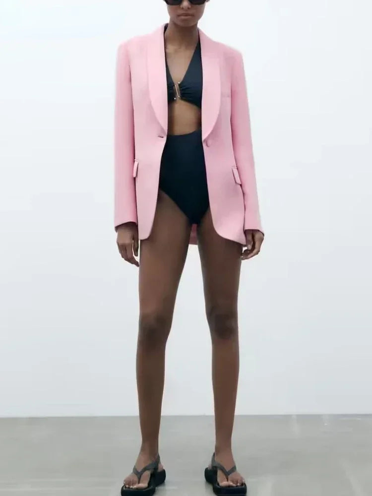 Women's Blazer New Spring Elegant Casual Office Lady Pink Jacket Coat Fashion High Waist Loose Wide Leg Trousers Pant Suit