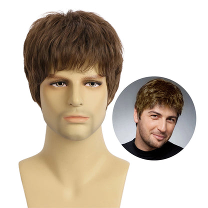 Fashion Men's Short Hair Wig Breathable Synthetic Fiber Head Covering Wig Adjustables Size For Men Proms Weddings Role Playing
