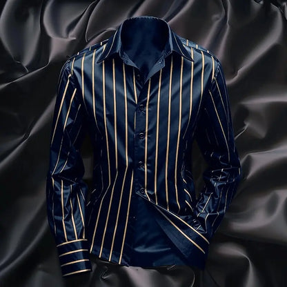 Men's striped shirt fashionable casual outdoor long sleeved lapel button soft and comfortable material new style