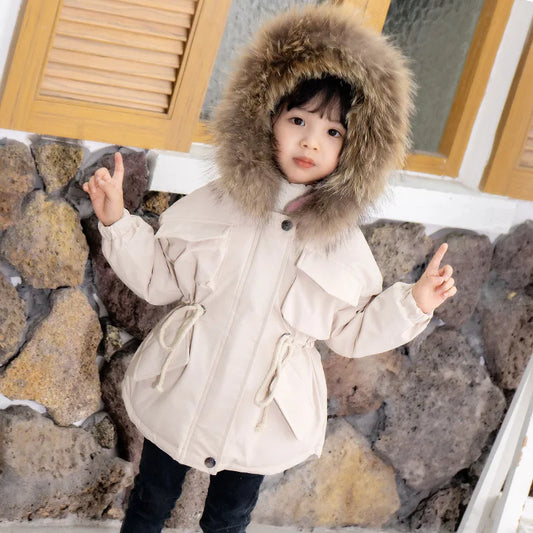 Winter warm children's jacket with hooded fur collar Outerwear Korean version trendy Child girl coat suitable for 2-8 years old