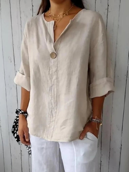 Women's Casual Loose V-Neck T-Shirts 2025 Summer New Hot Arrival Youth Elegant Ladies Tops Plus Size Luxury Blouses  Office Wear