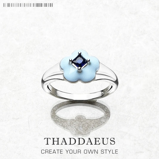 Ring Blue Flower Europe Style Fine Jewerly For Women Winter Brand New Trendy Gift In Real 925 Sterling Silver