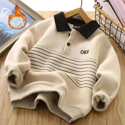 Winter Boys Warm Hoodies Children Autumn Plus Velvet Sweatshirts Children Fashion Padded Tracksuit 2024 New Kids Fleece Clothing