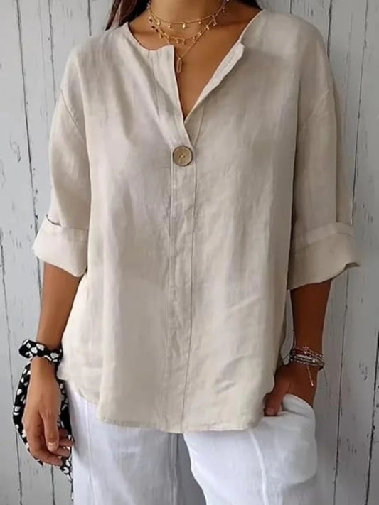 Women's Casual Loose V-Neck T-Shirts 2025 Summer New Hot Arrival Youth Elegant Ladies Tops Plus Size Luxury Blouses  Office Wear