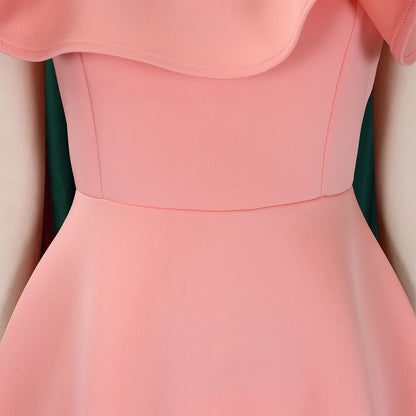 Elegant Party Dresses Women Round Neck Ruffles Sleeve High Waisted A Line Pleated Mid Calf Luxury Female Birthday Dinner Dress
