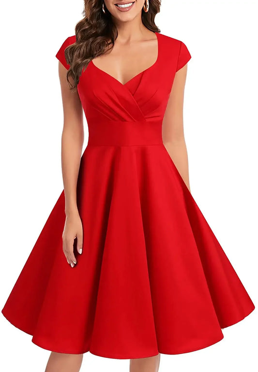 2025 Summer Fashion Dresses for Women Short 1950s Retro Vintage Cocktail Party Swing Dresses Party Red Dress